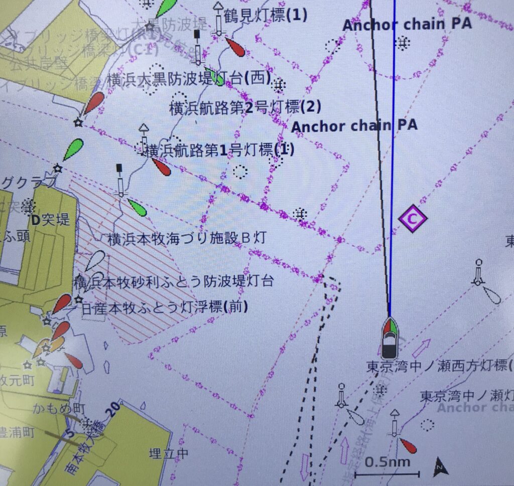 GPS上に表示されれ横浜港周辺